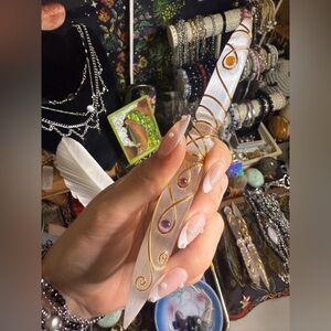 Gold-Accented Selenite Wands with Gemstone Details